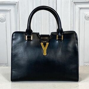 Saint Laurent Classic Small Y Cabas Handbag – Black Leather with Gold Hardware